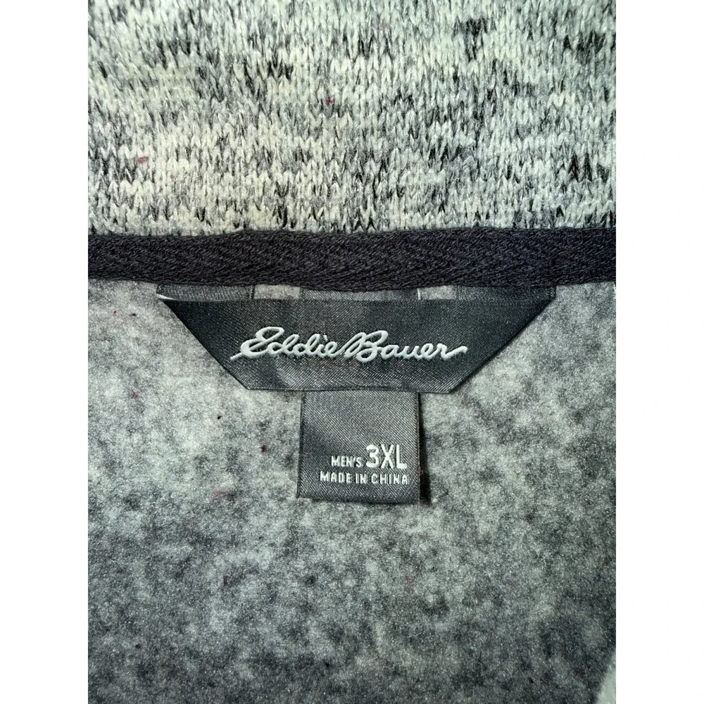 Mens Eddie Bauer Pullover Sweater Gray Marled Snap Neck 3XL‎ Heavyweight